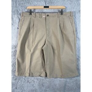 VTG Papas Maniere‎ De Heming Mens XL 36" Khaki Pleated Golf Shorts Cuffed Casual